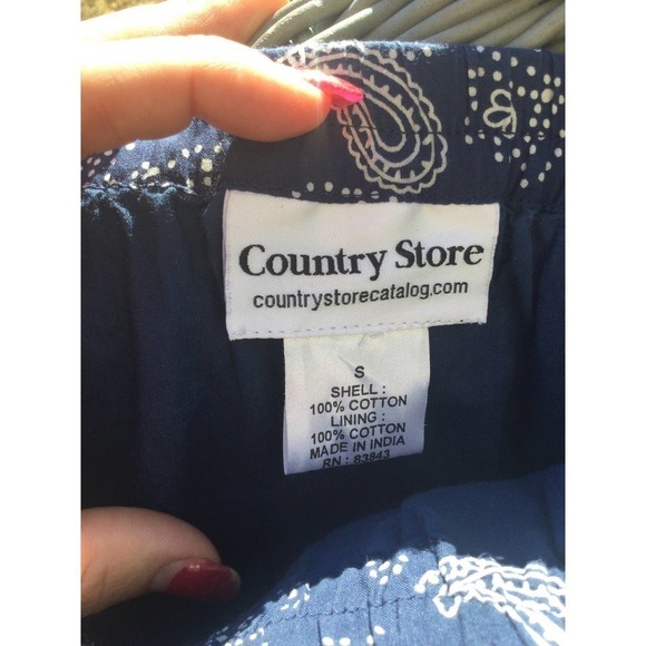 Country store womens midi skirt S stretchy navy blue white paisley summer modest - Picture 5 of 8